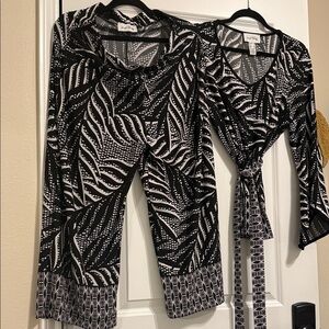 Joseph Ribkoff Black and White Leaf Print Set